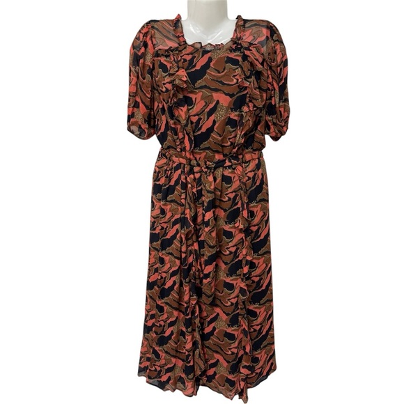 NWT Cleobella Paige Printed Midi Dress Orange Brown flutter details size S - Picture 3 of 12
